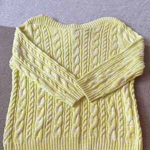 Lands' End Lemon Off-the-Shoulder Cable Knit Sweater